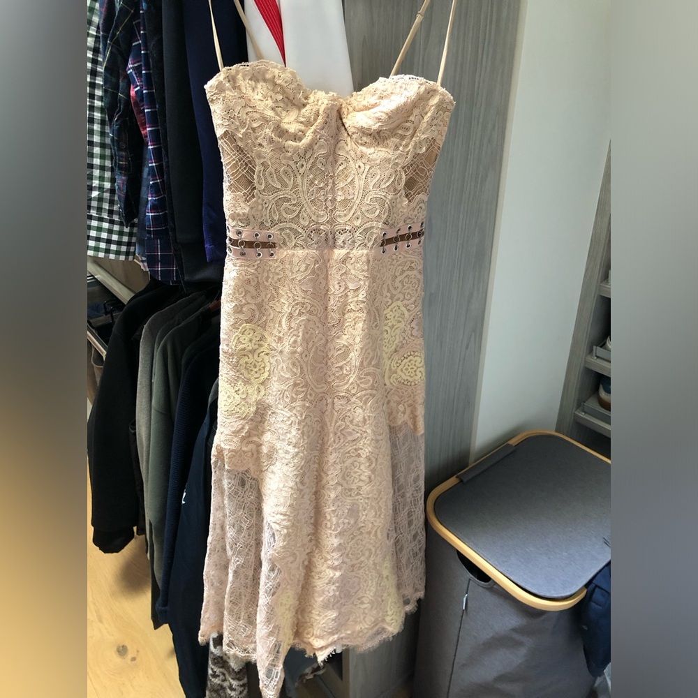 Jonathan Simkhai grommet lariat lace bodysuit dress in nude